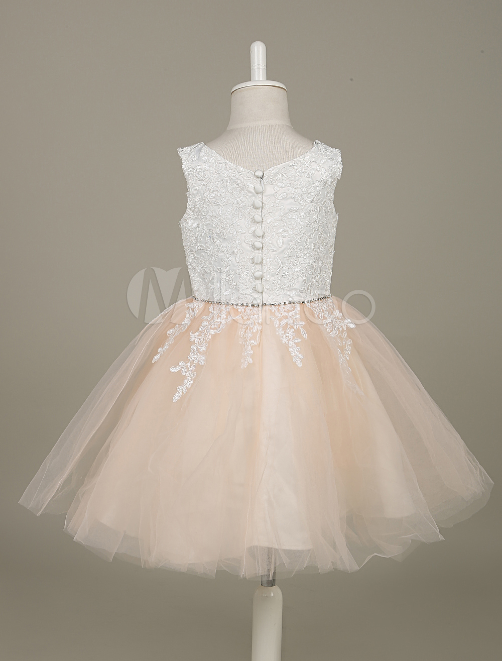 Peach Flower Girl Dresses Tulle Lace Applique Tutu Dress Sleeveless A ...