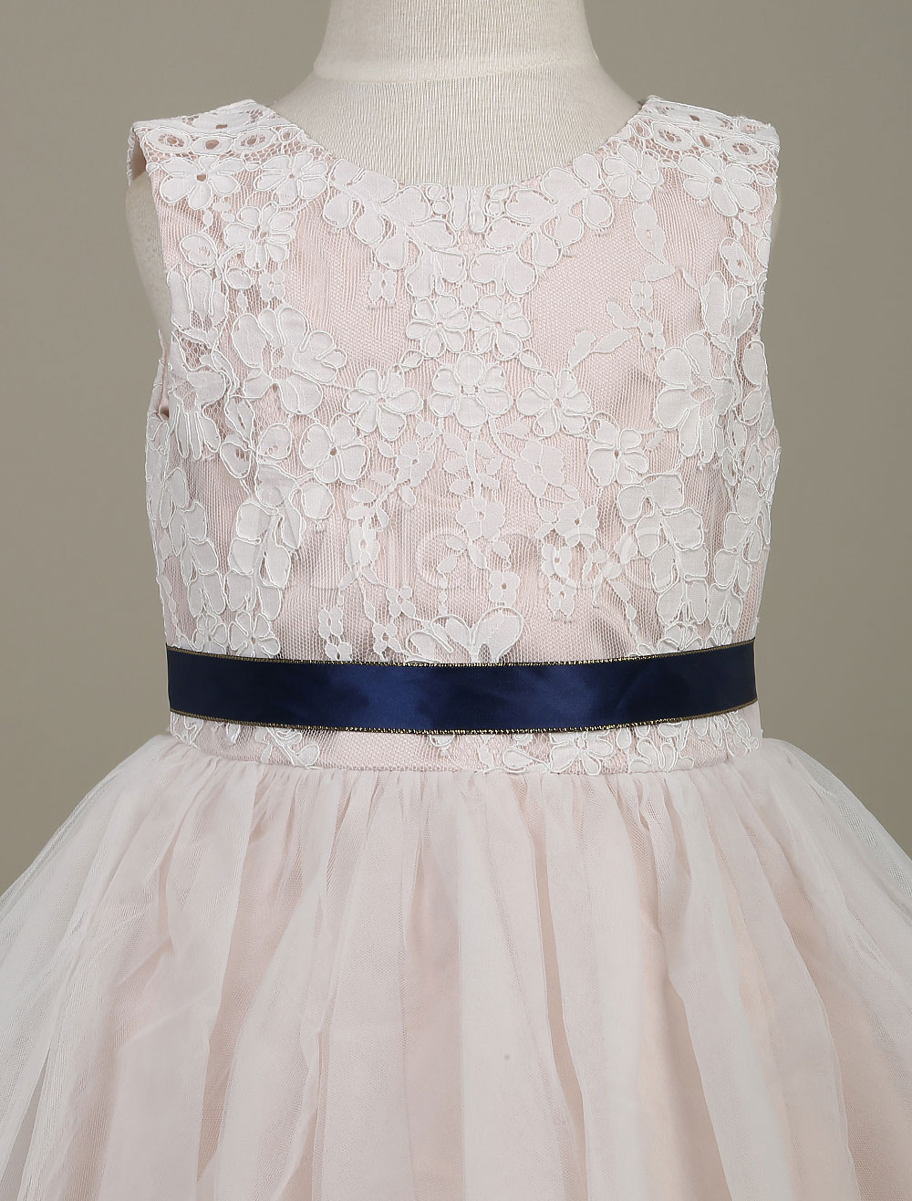 Tutu Flower Girl Dresses Champagne Lace Tulle Sleeveless Sash A Line