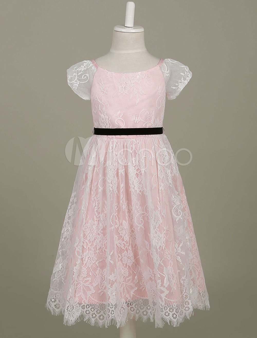 Lace Flower Girl Dresses Light Pink Toddler's Pageant Dress Illusion