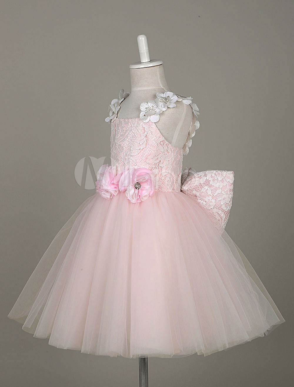 Flower Girl Dresses Light Pink Tutu Dress Lace Tulle Flowers Straps