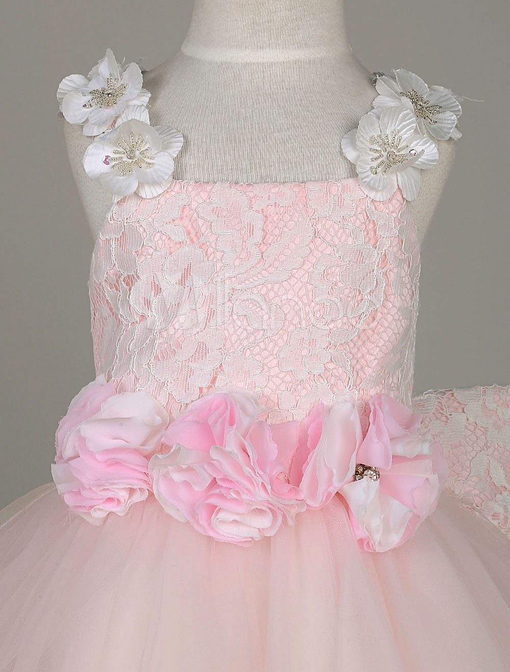 Flower Girl Dresses Light Pink Tutu Dress Lace Tulle Flowers Straps