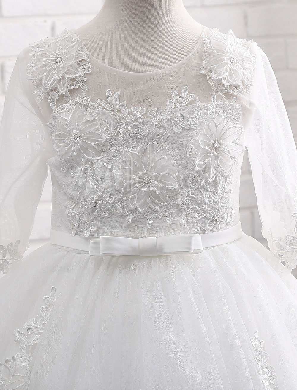 Cute Sleeveless Ivory Lace Flower Girls Dresses Solid Princess Gown for Kids