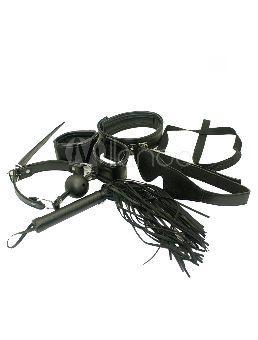 Black Bondage Kit 6 Pcs Set Leather Fe