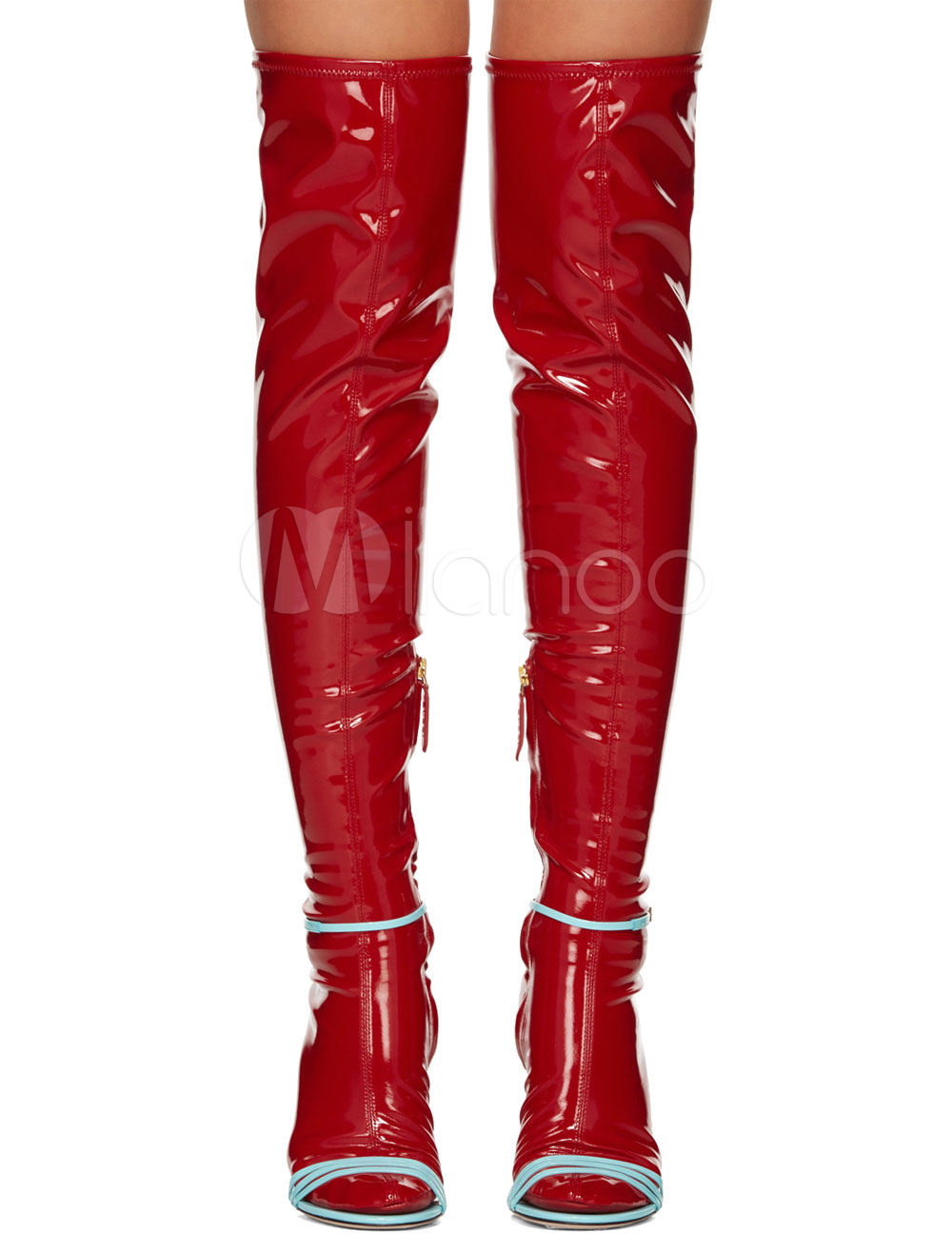 red flat knee high boots