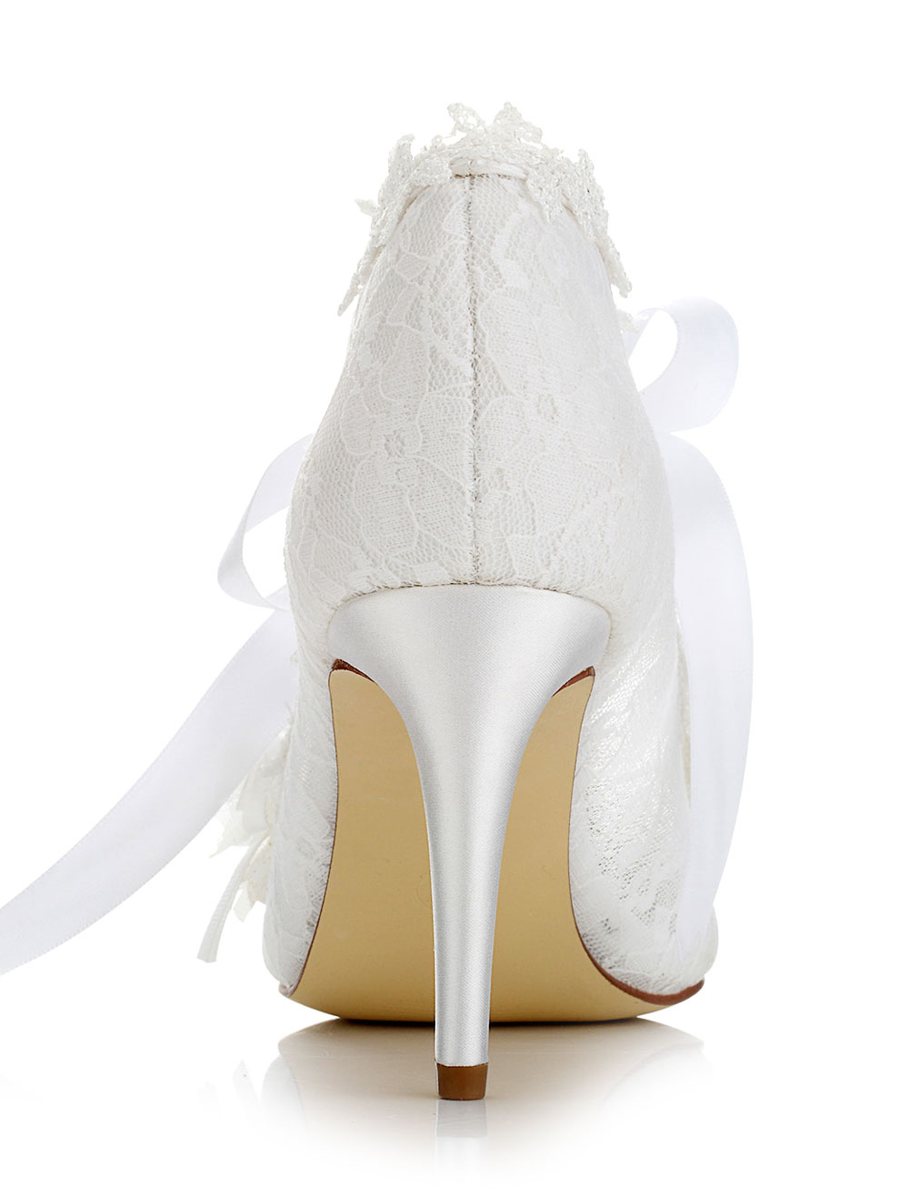 White Wedding Shoes Lace Pointed Toe Lace Up Stiletto High Heels — free download