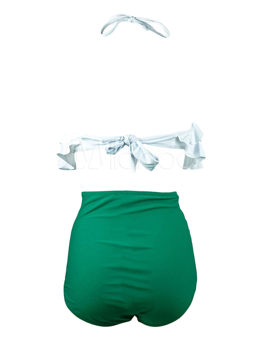 Green Bathing Suits Halter Sleeveless Ruffles High Waisted Two Piece