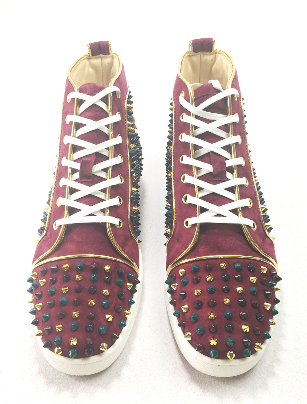 Men's Burgundy High Top Sneakers Spike Shoes