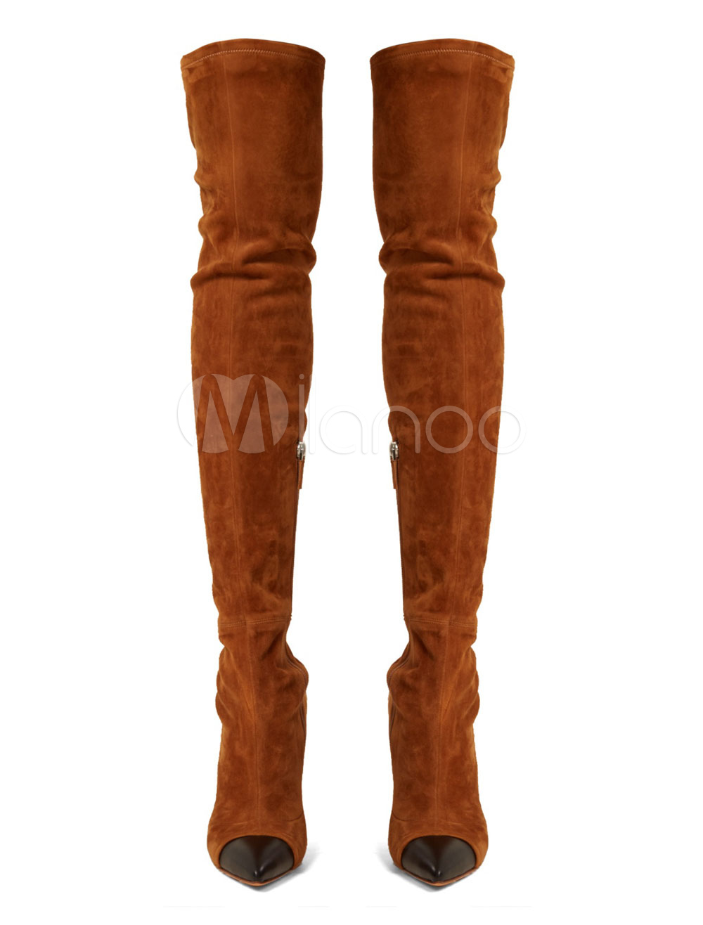 Over Knee Boots Brown Thigh High Boots Nubuck Pointed Toe High Heel