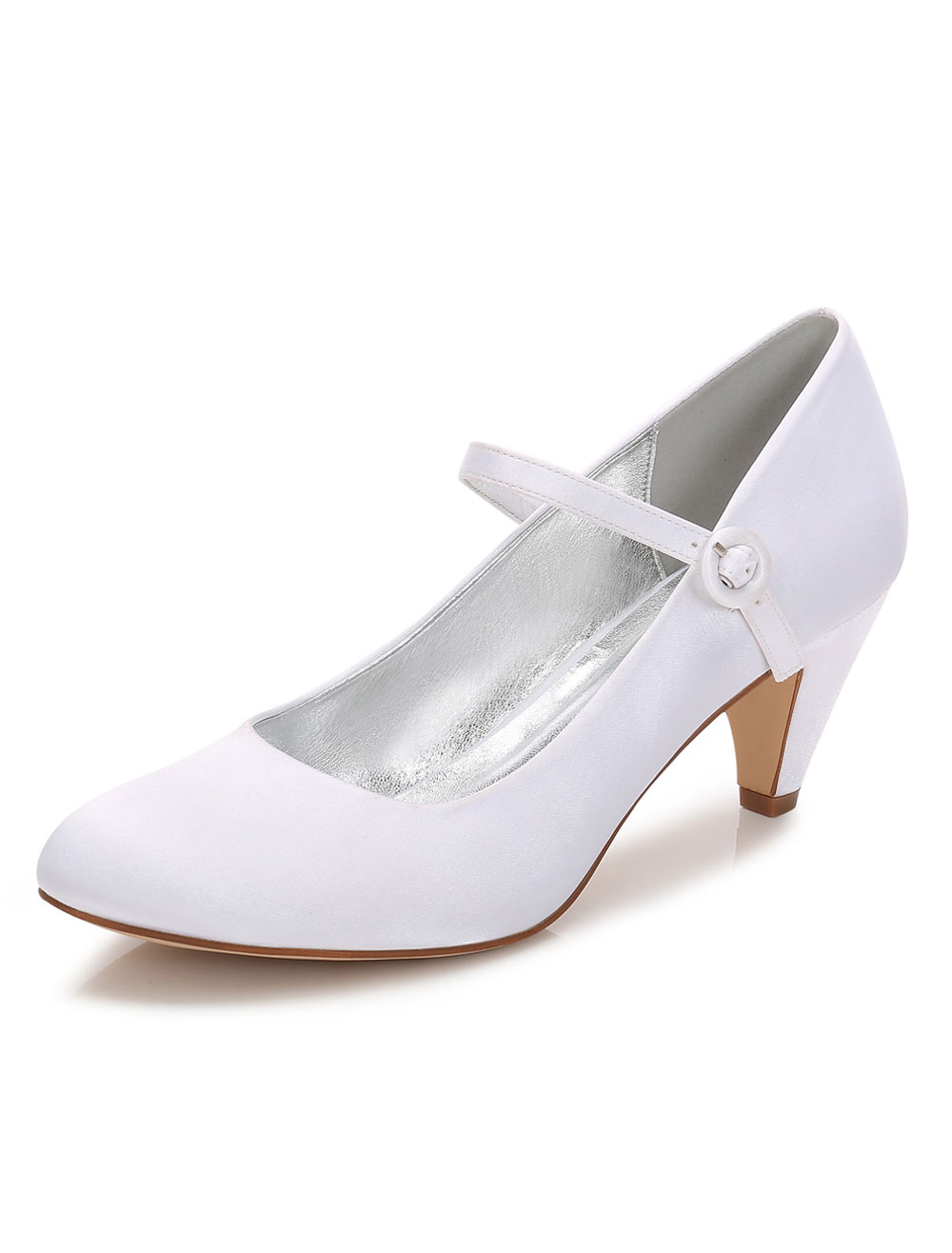 Chaussures de mariage femme blanc 2021 Kitten talons Bout rond Mary