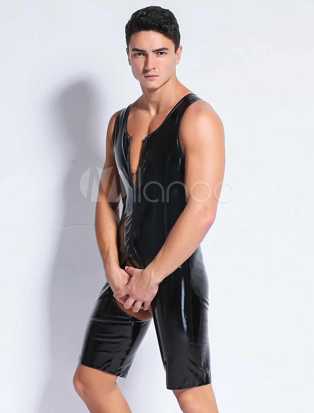 Black Short Jumpsuit Men Sleeveless Gay Costume - Milanoo.com