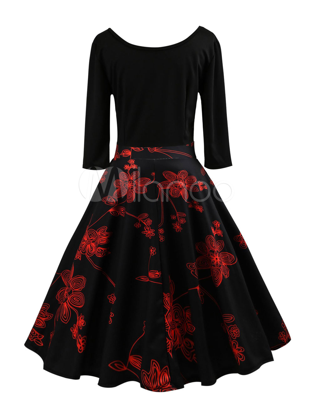 Black V-Neck Vintage 1950s Dress with Appliques main image 1
