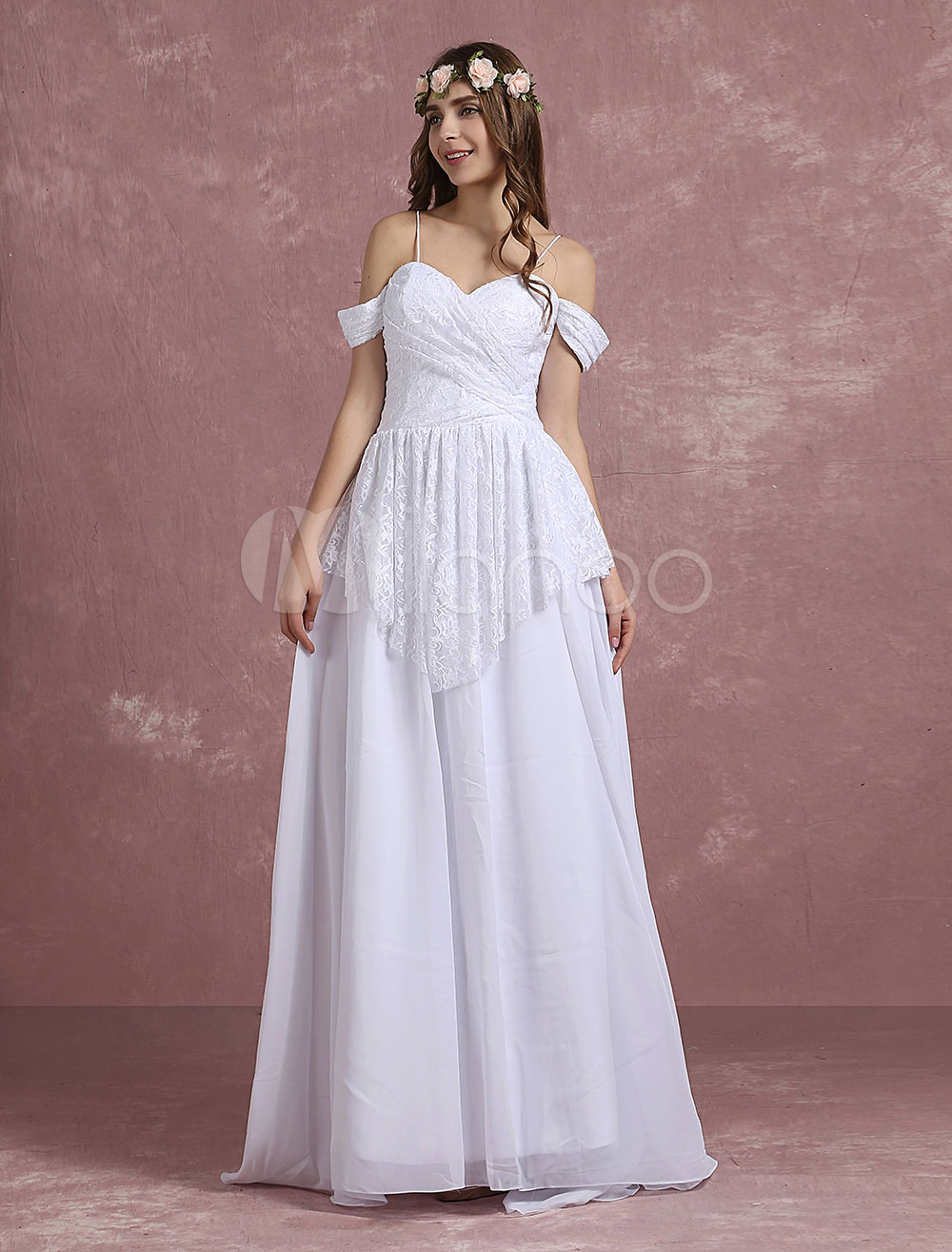 Summer Wedding Dresses 2020 Boho White Lace Chiffon Bridal Gown Off The ...
