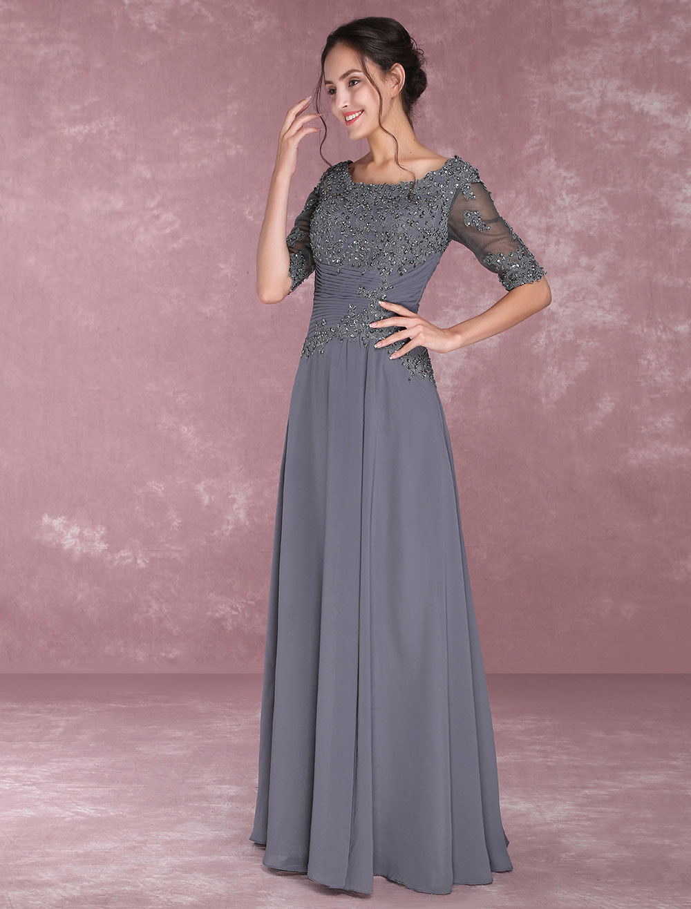 Grey Party Dresses Lace Applique Beading Mother Of The Bride Dresses ...