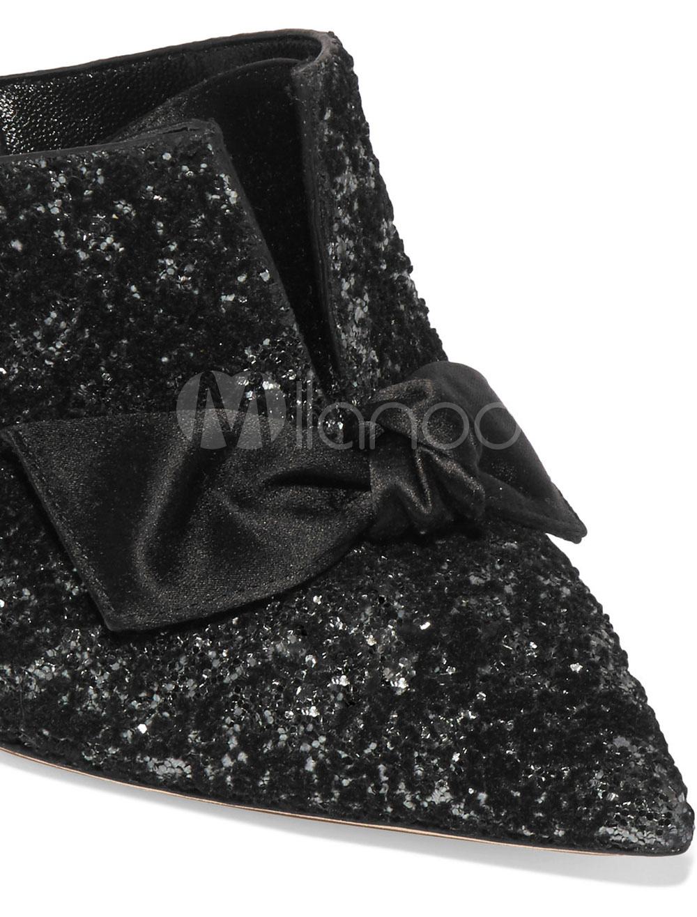 Black Party Shoes Women High Heels Sequined Pointed Toe Bow Ankle Strap Evening Shoes