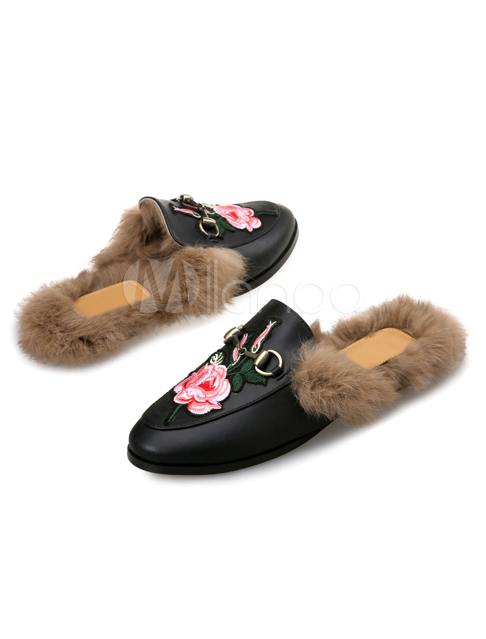 black plaited mules