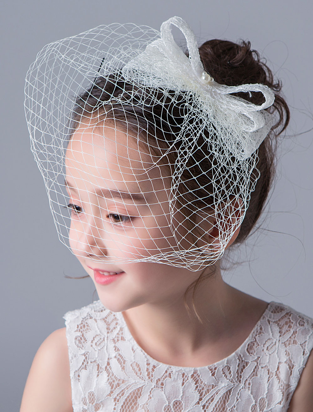 Flower Girl Hair Accessories Vintage Bow Blusher Veil Ivory Headpieces