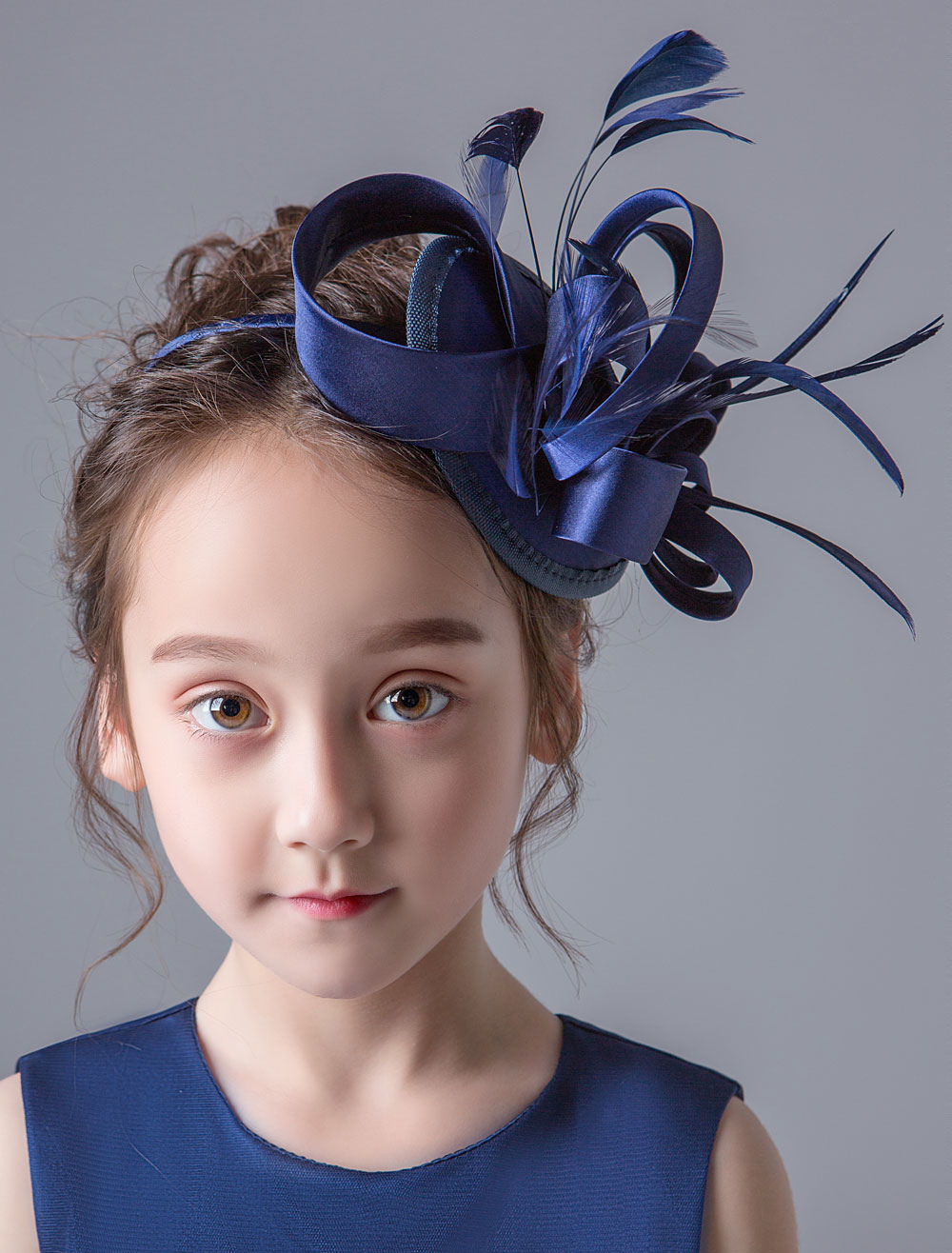 Flower Girl Hair Accessories Dark Navy Fascinator Hat Headpieces Satin