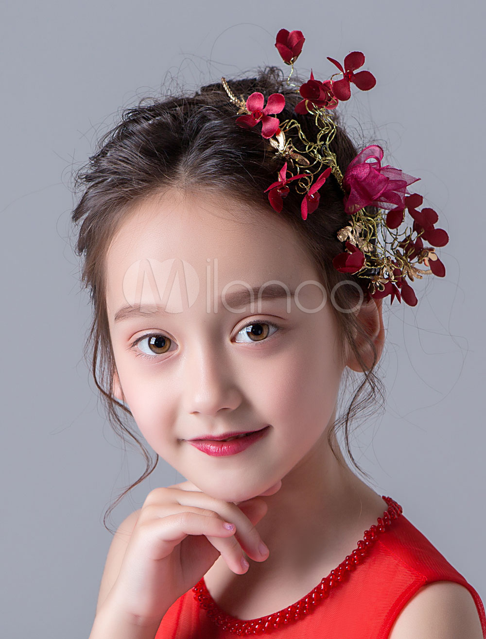 Flower Girl Hair Accessories Red Kids Rhinestones Little Girls Hair