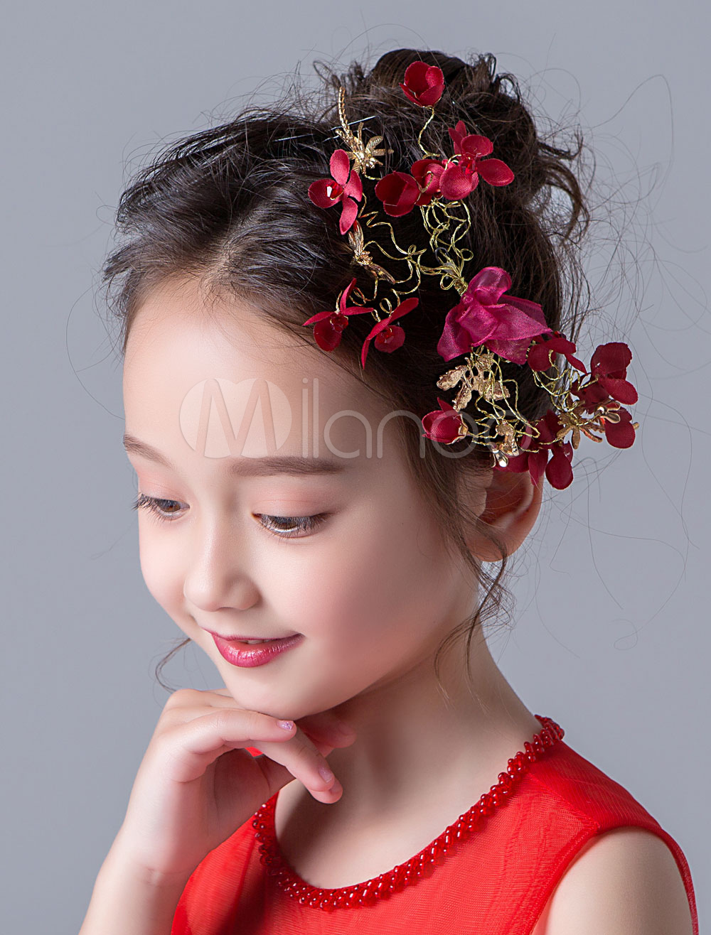 Flower Girl Hair Accessories Red Kids Rhinestones Little Girls Hair Pieces