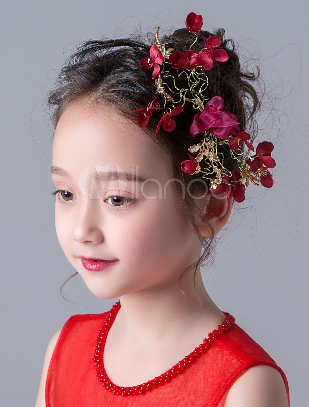 Flower Girl Hair Accessories Red Kids Rhinestones Little Girls Hair