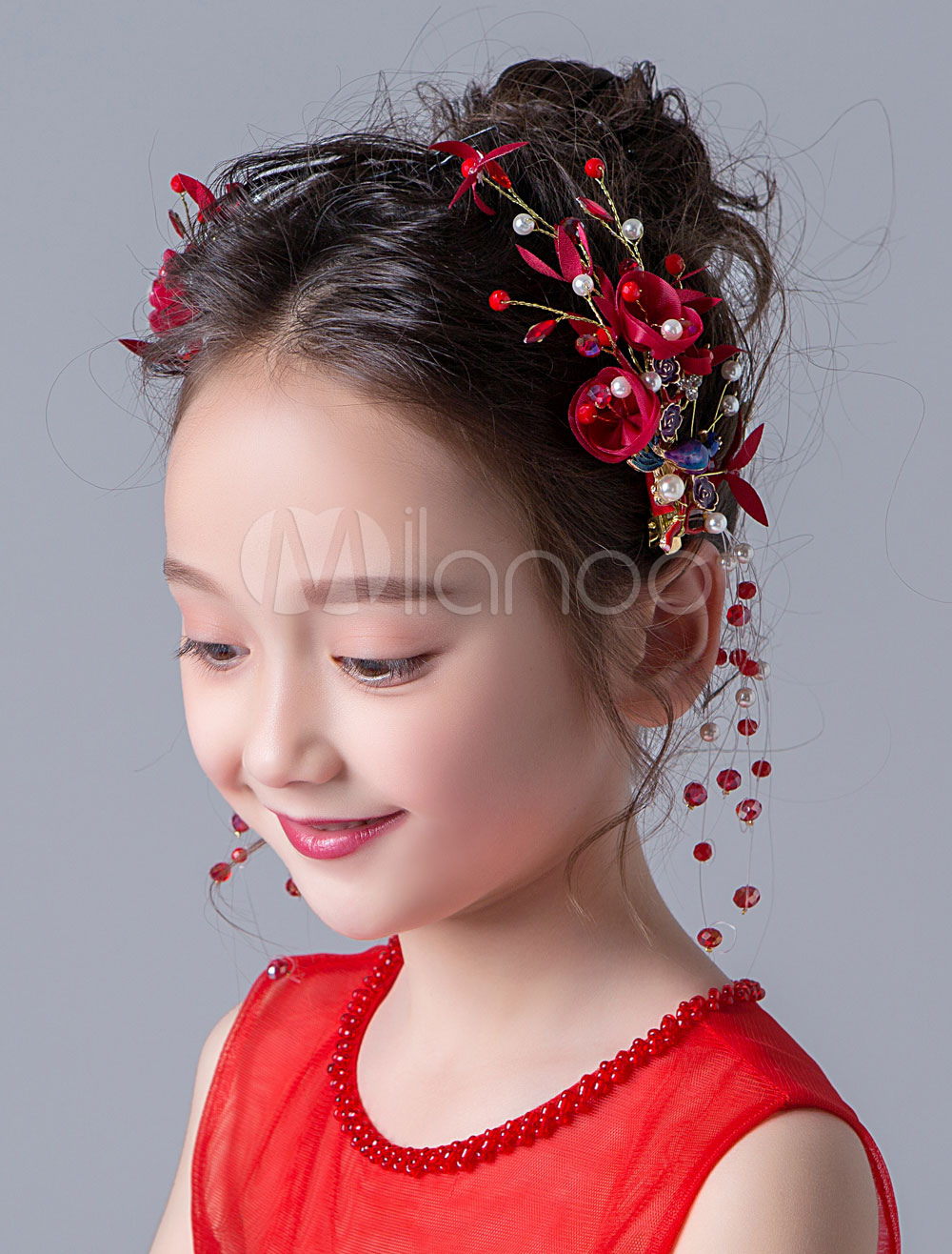 Flower Girl Headpieces Crystal Red Rhinestones Kids Hair Accessories Little Girls Hair Pieces