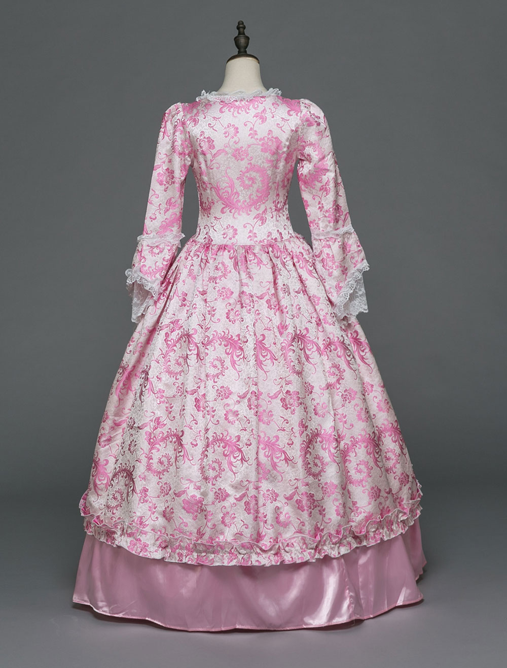 Victorian Dress Costume Womens Rococo Ball Gowns Pink Ruffle Long Sleeves Royal Victoria Era 1547