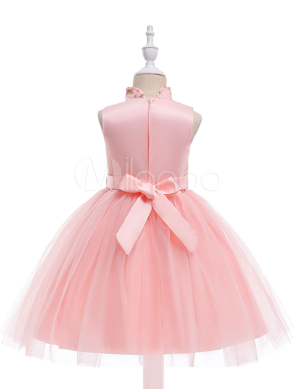 Flower Girl Dresses Soft Pink Tutu Dress Embroidered Bow Sash Stand ...