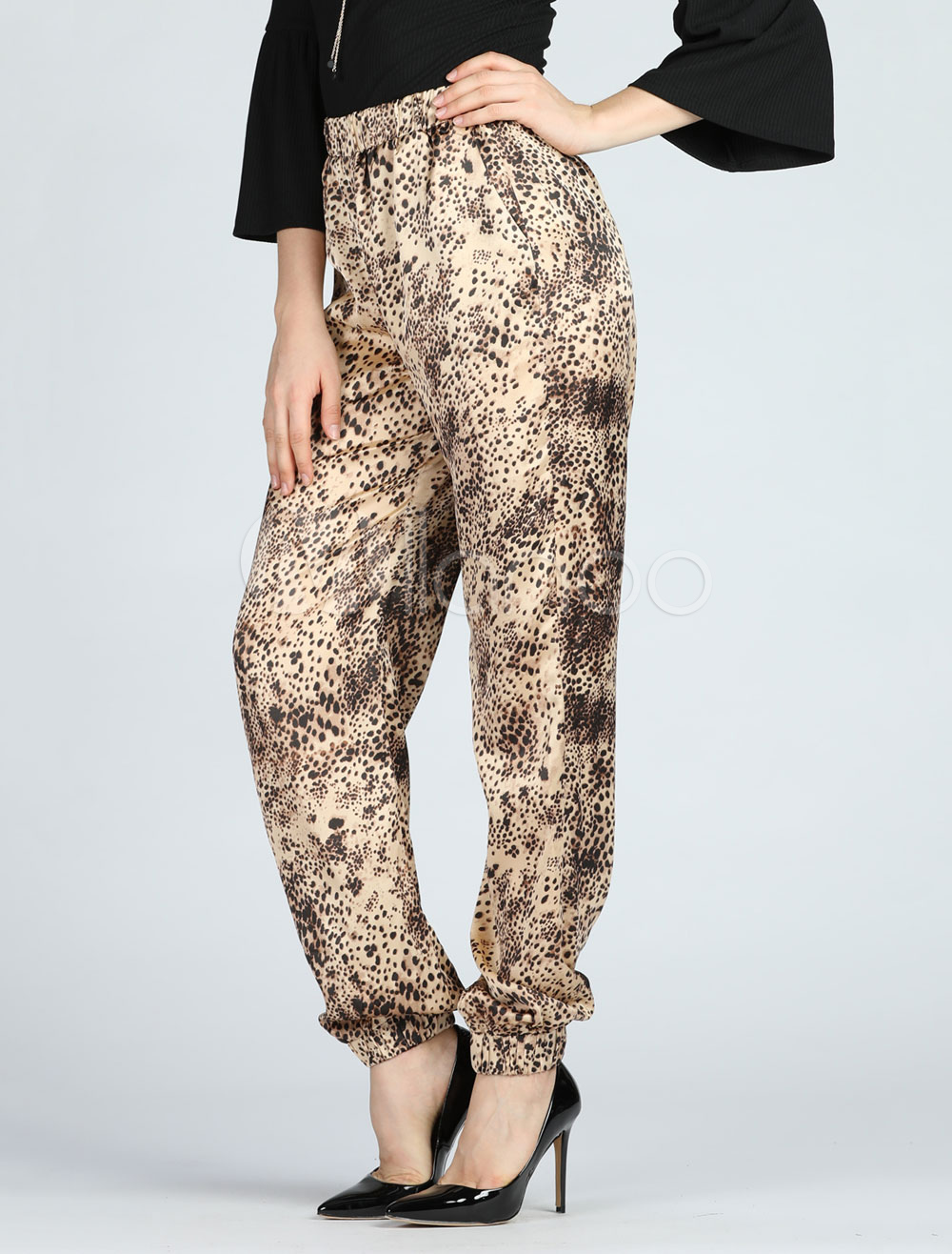 purple leopard print trousers