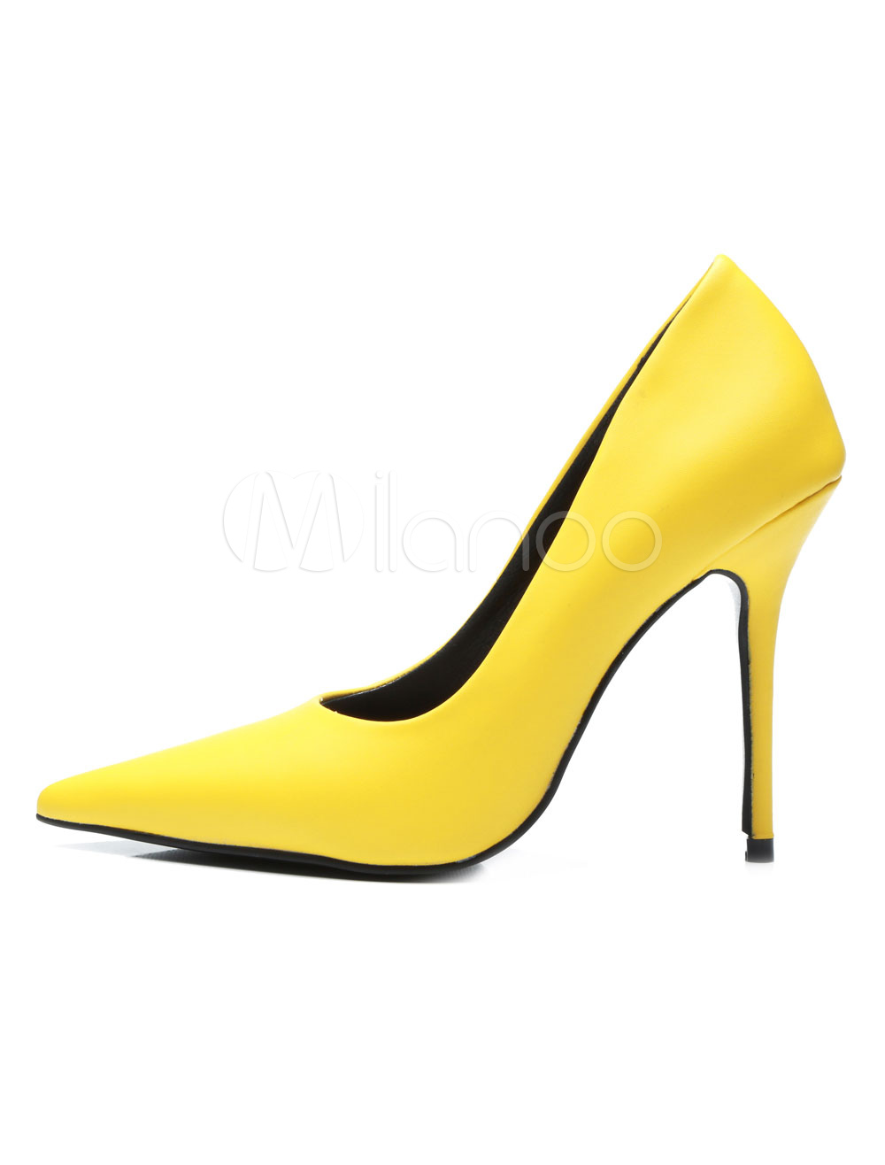 Women High Heels Pointed Toe Stiletto Heel Slip On Pumps Yellow Dress