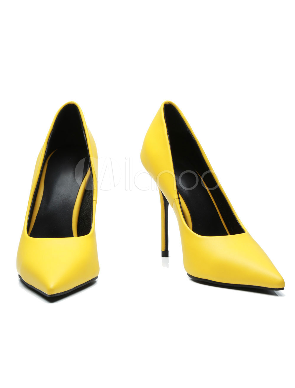 Women High Heels Pointed Toe Stiletto Heel Slip On Pumps Yellow Dress