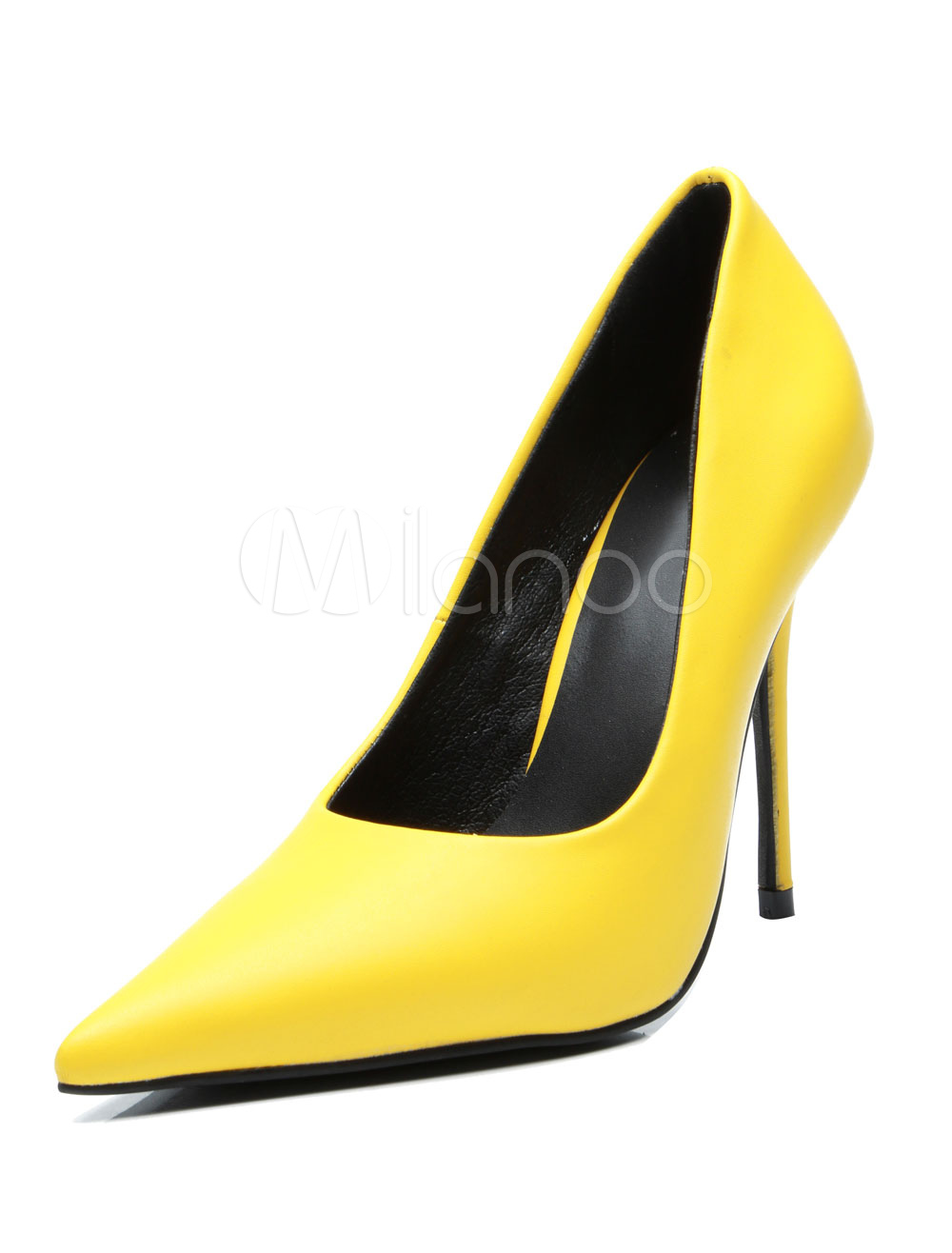 Women High Heels Pointed Toe Stiletto Heel Slip On Pumps Yellow Dress