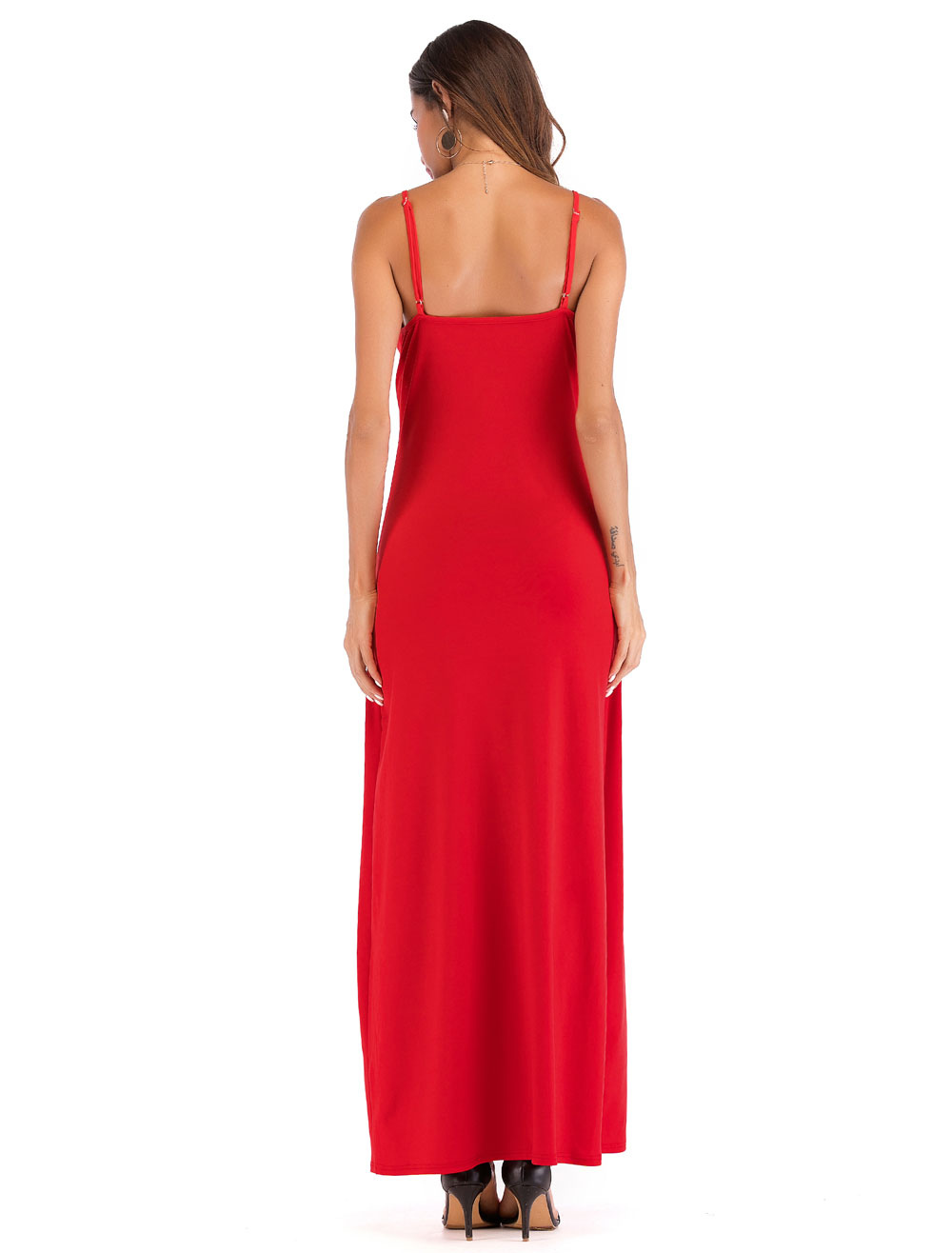 Robe Maxi Robe Femme Rouge Sans Manches Robe De Soirée Longue