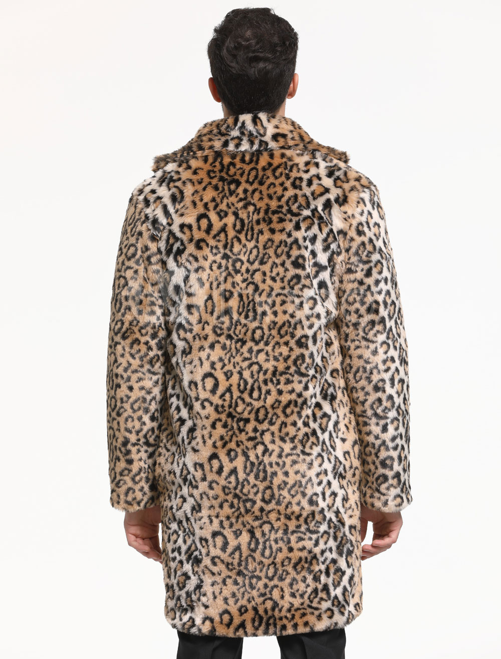 Men Faux Fur Coat Leopard Print Turndown Collar Long Sleeve Casual ...