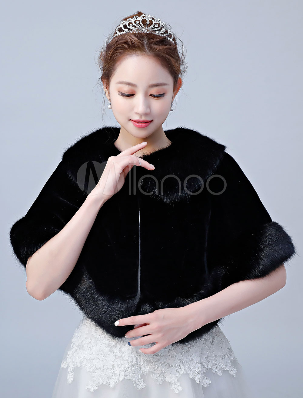 Faux Fur Wedding Poncho Ivory Wrap Shawl Winter Bridal Cover Ups ...