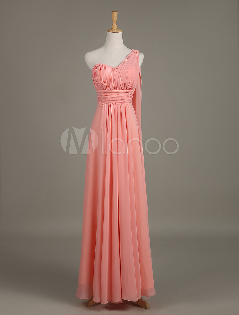 14468 Salmon Cold Shoulder Chiffon Dress