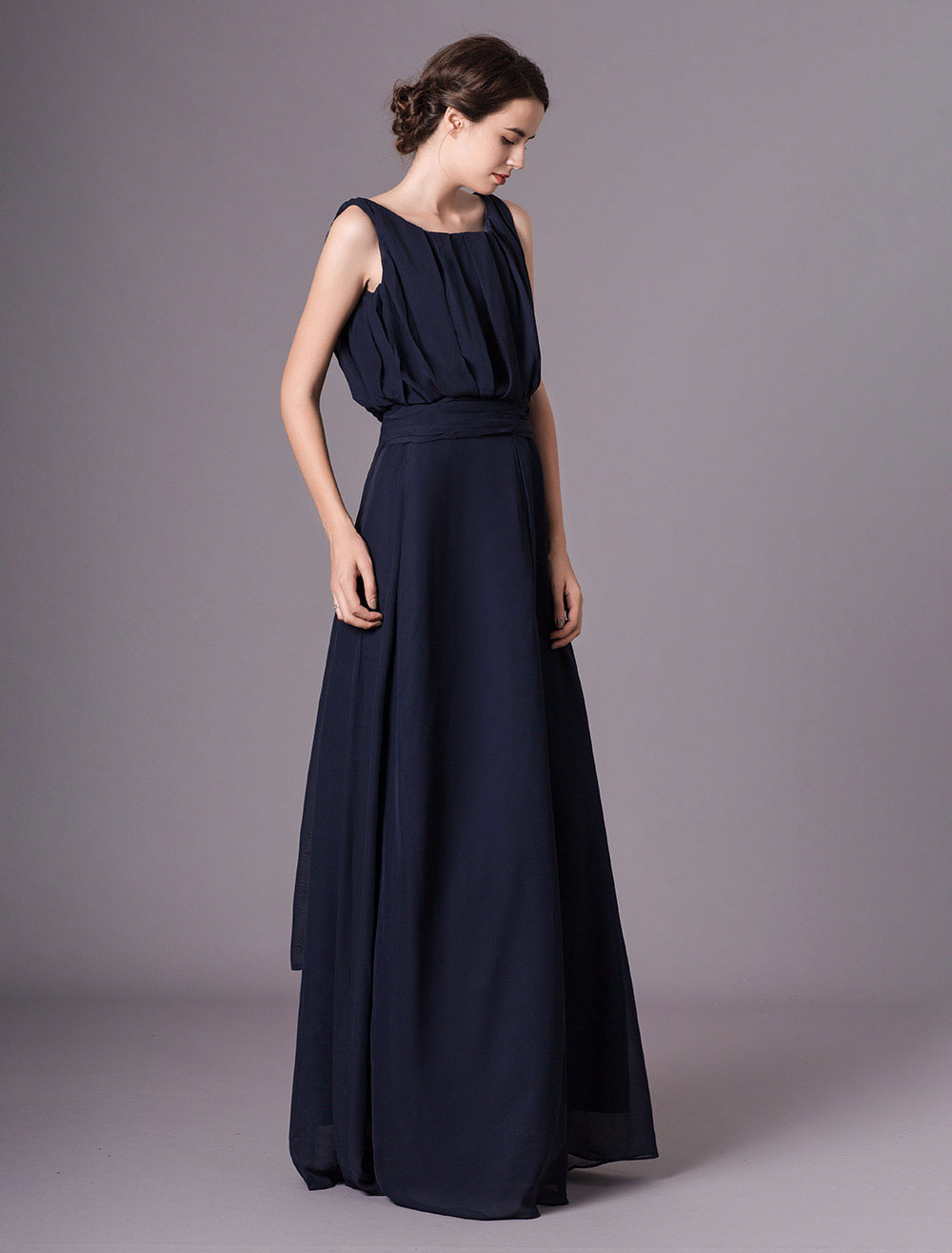 Casual Floor Length Pleated Satin Evening Dress