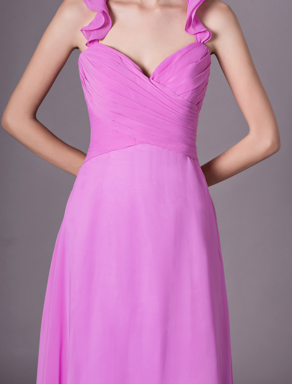 Fuchsia Pink Halter Bridesmaid Dress Ruffles A Line Floor Length ...