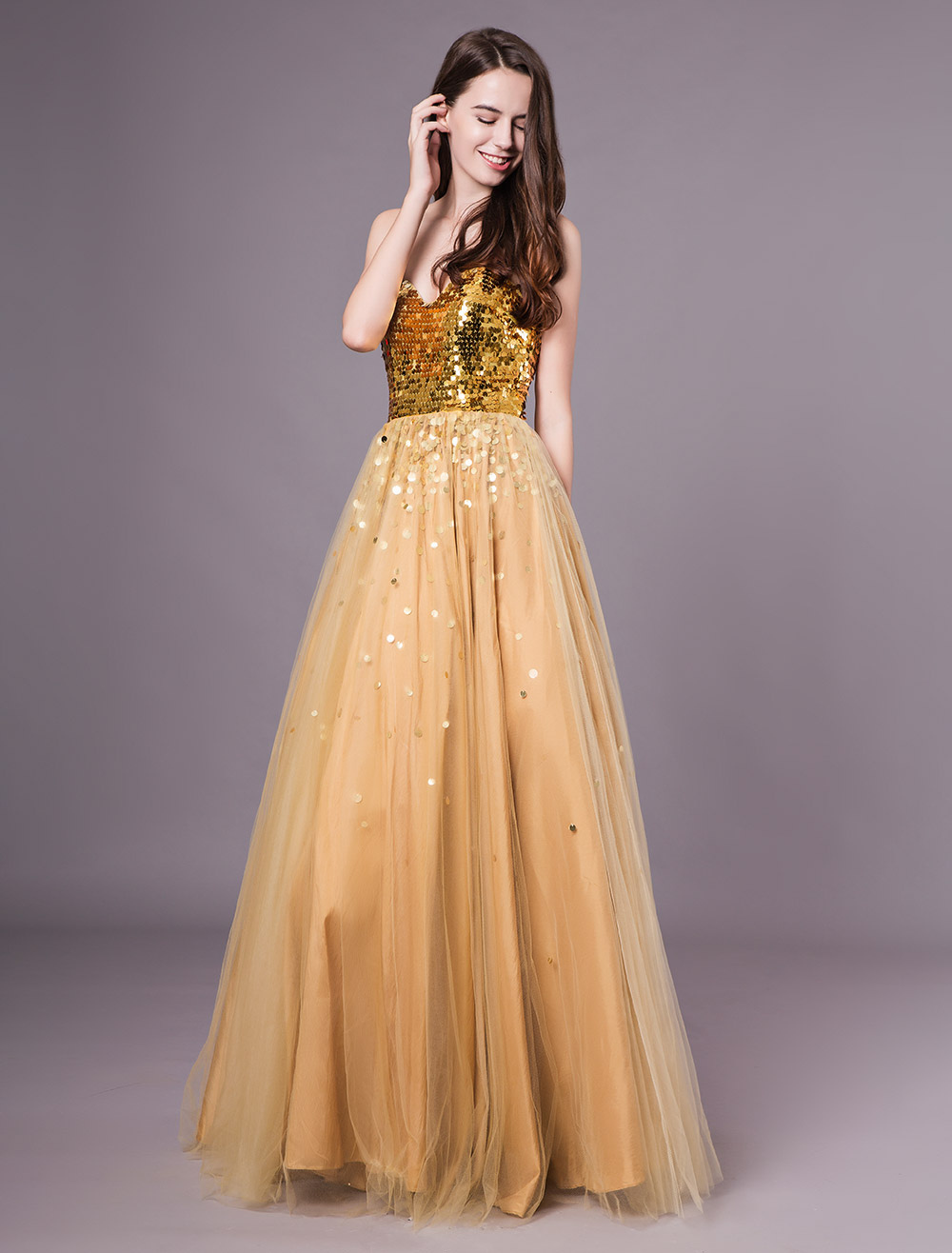 gold floor length gown
