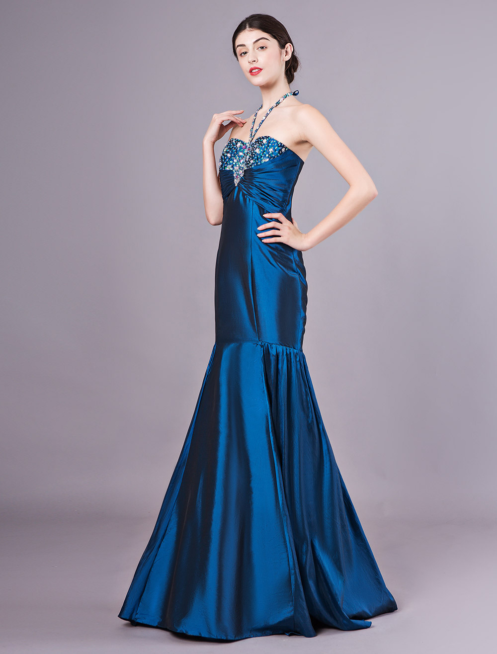 Amazing Mermaid Blue Satin Floor Length Prom Dress - Milanoo.com