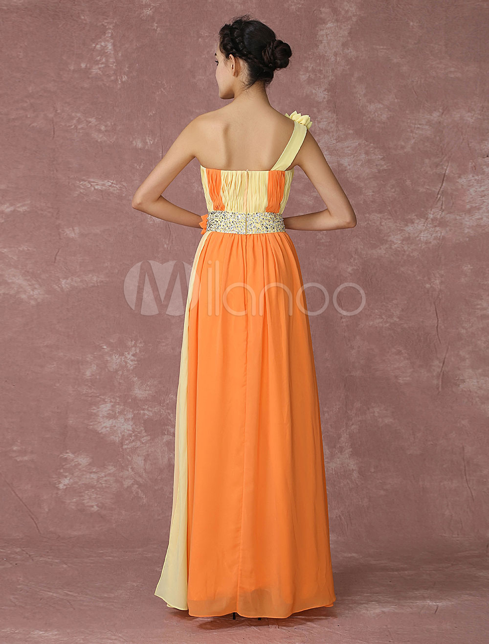 Chiffon Pageant Dress Orange Evening Dress One Shoulder A Line Maxi