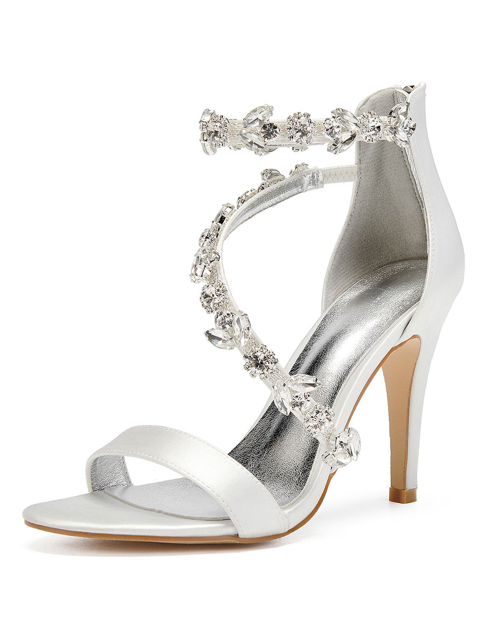 Women's Rhinestone Strap Wedding Shoes Heeled Bridal Sandals - Milanoo.com