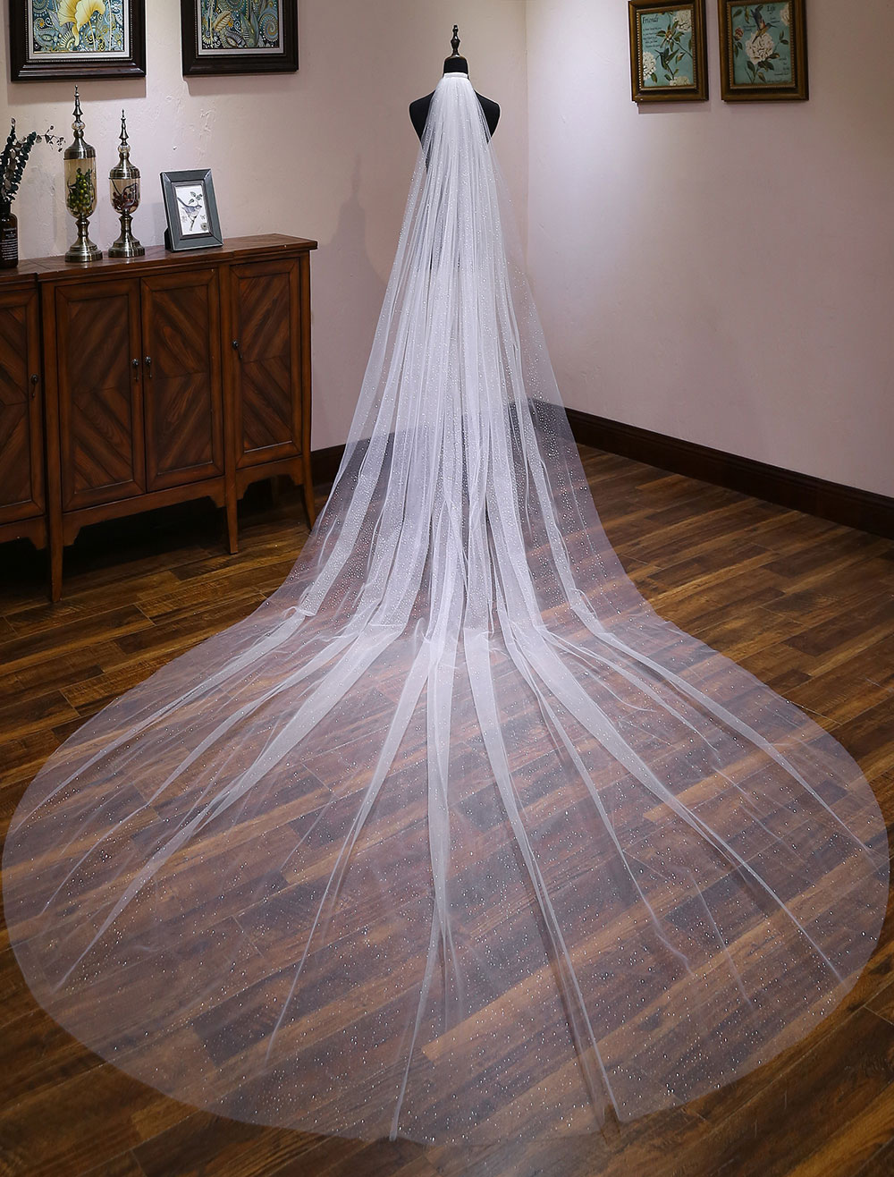 Waterfall Wedding Veil Long Cathedral One Tier Cut Edge Bridal Veils ...