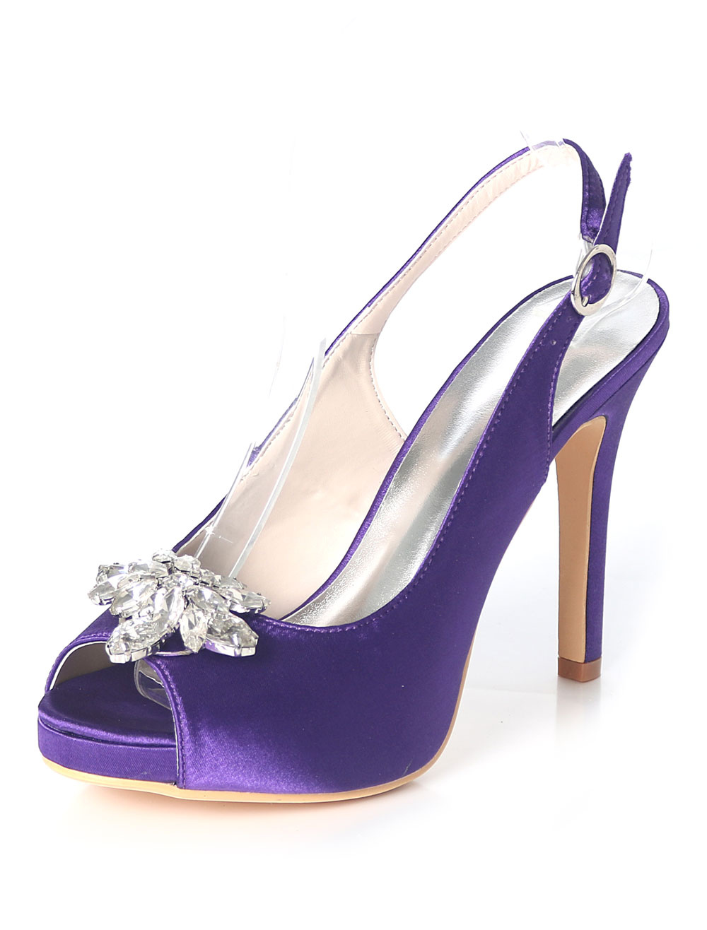 silver rhinestone satin wedding shoes