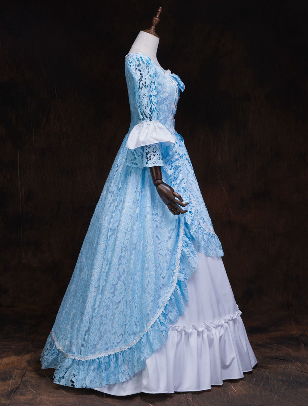 Victorian Dress Costume Women S Rococo Masquerade Ball Gowns Light Sky Blue Lace Trumpet Half