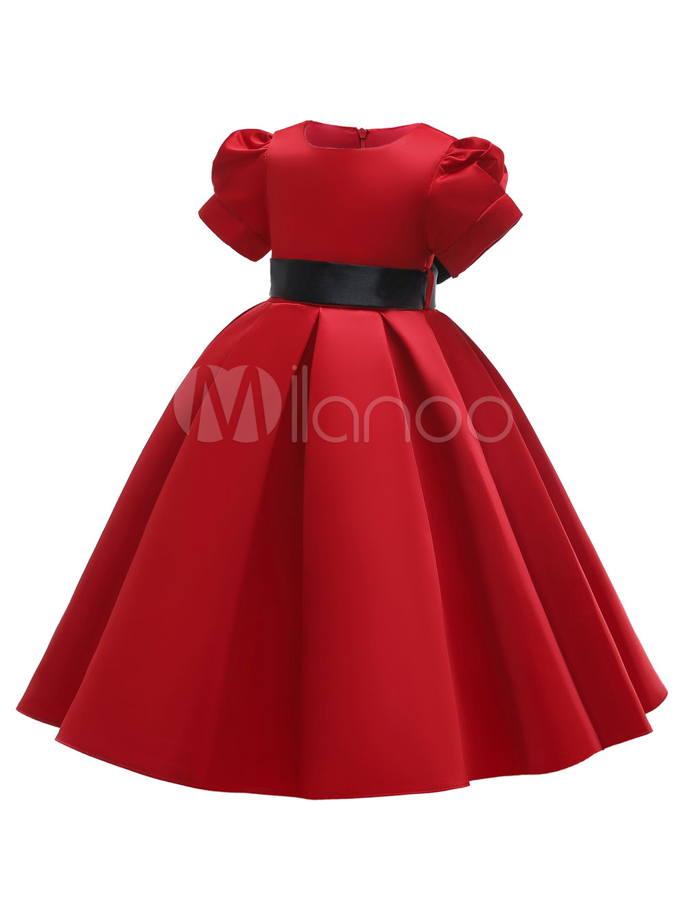 Flower Girl Dresses Short Puff Sleeve A Line Knee Length Pleated Kids ...