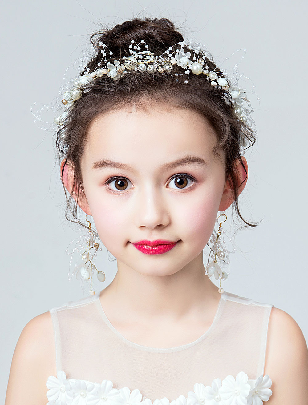 Flower Girl Headpieces Set Ivory Earrings Headband Pearls Kids Hair ...