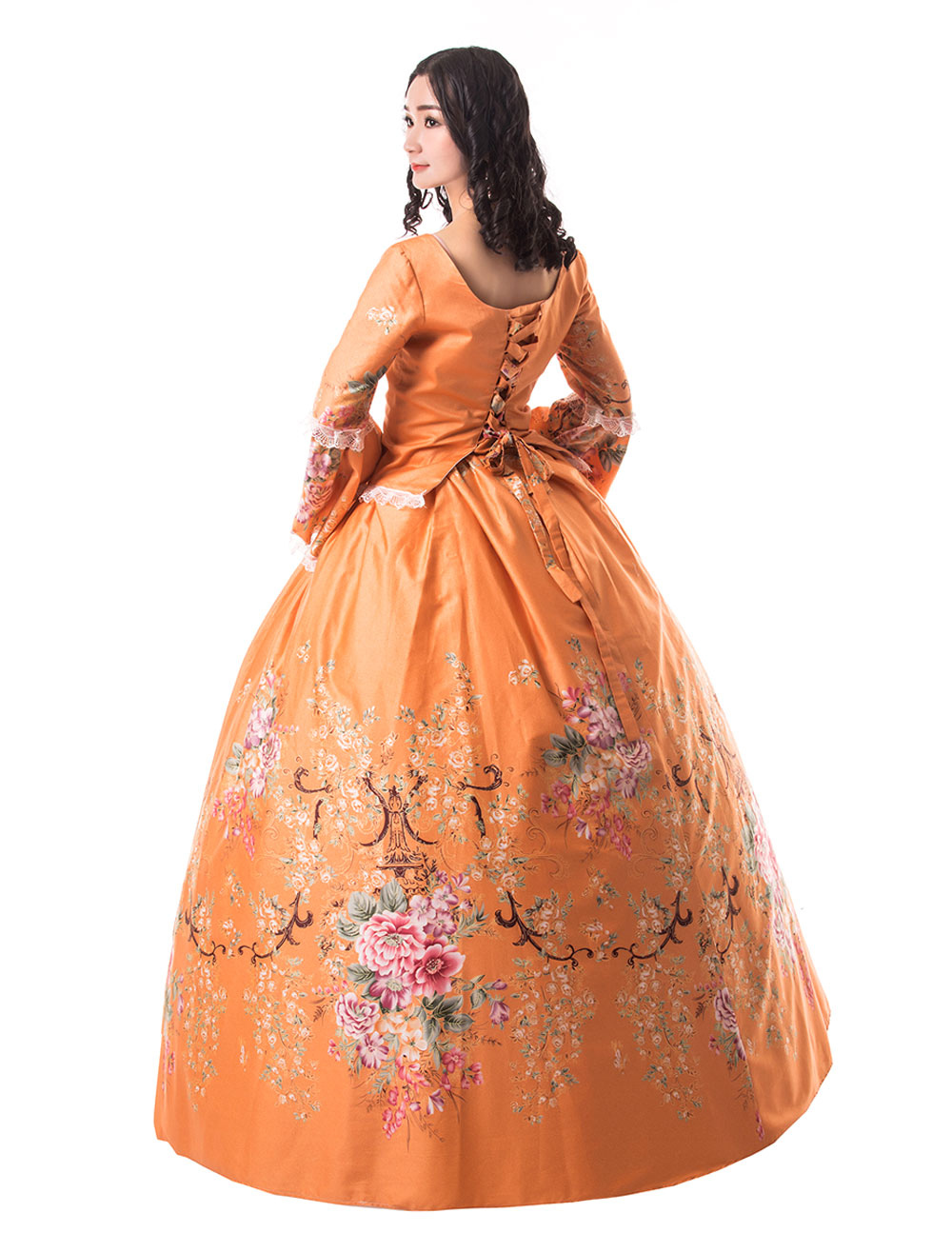 Victorian Dress Costume Women's Orange Trumpet long Sleeves Ruffle