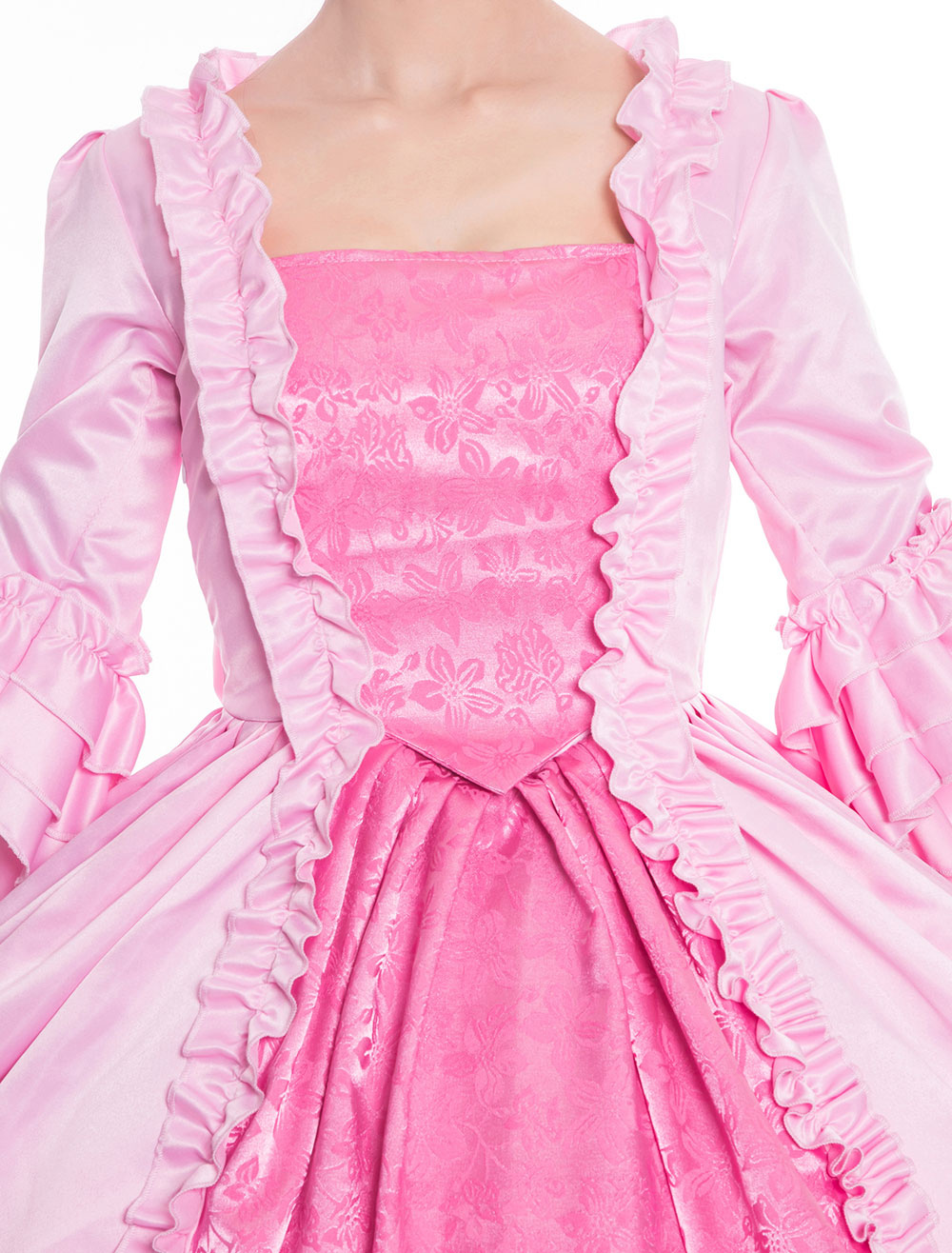 Victorian Dress Costume Women's Pink Ruffle Bows Trumpet Short Sleeves