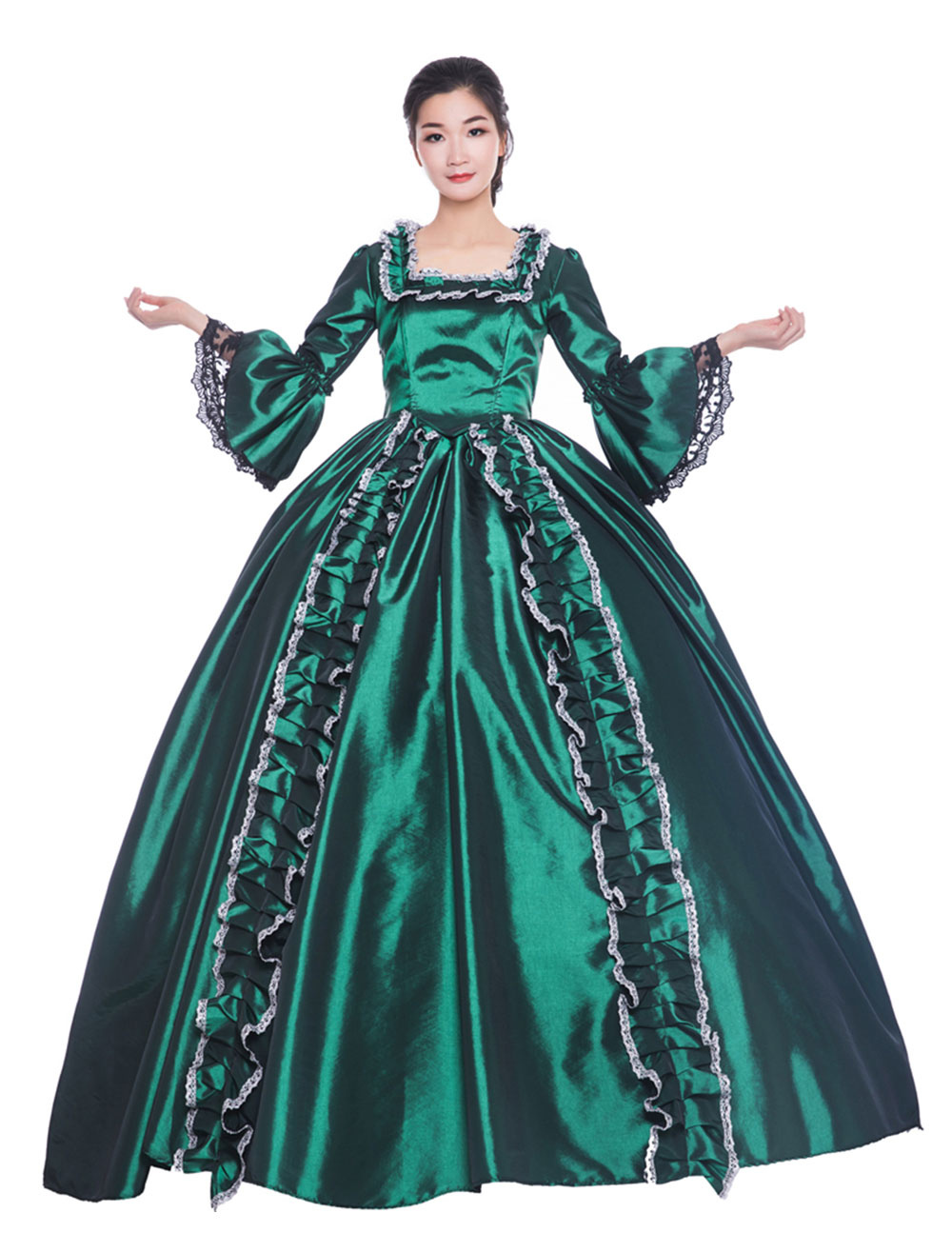 Victorian Dress Costume Women's Dark Green Trumpet Short Sleeves Square ...