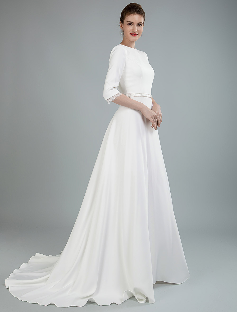 Simple Bateau Neck Two Piece Wedding Dress Affordable Bridal Separates